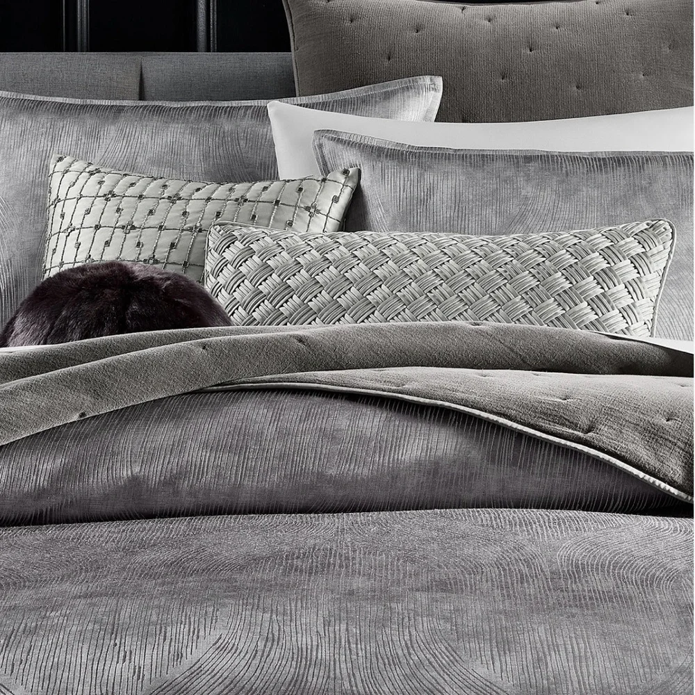 Hotel Collection Gray Comforter Set Velvet Texture